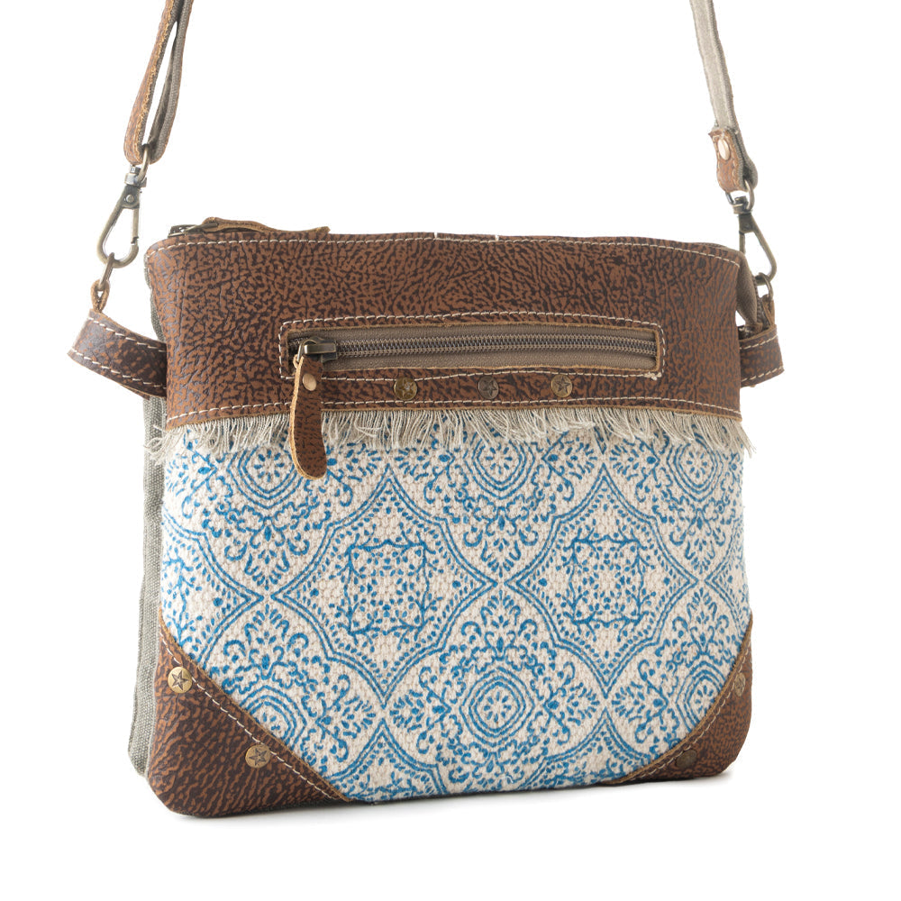 Sac bandoulière vintage Myra Inkwild pour femme, bleu avec franges