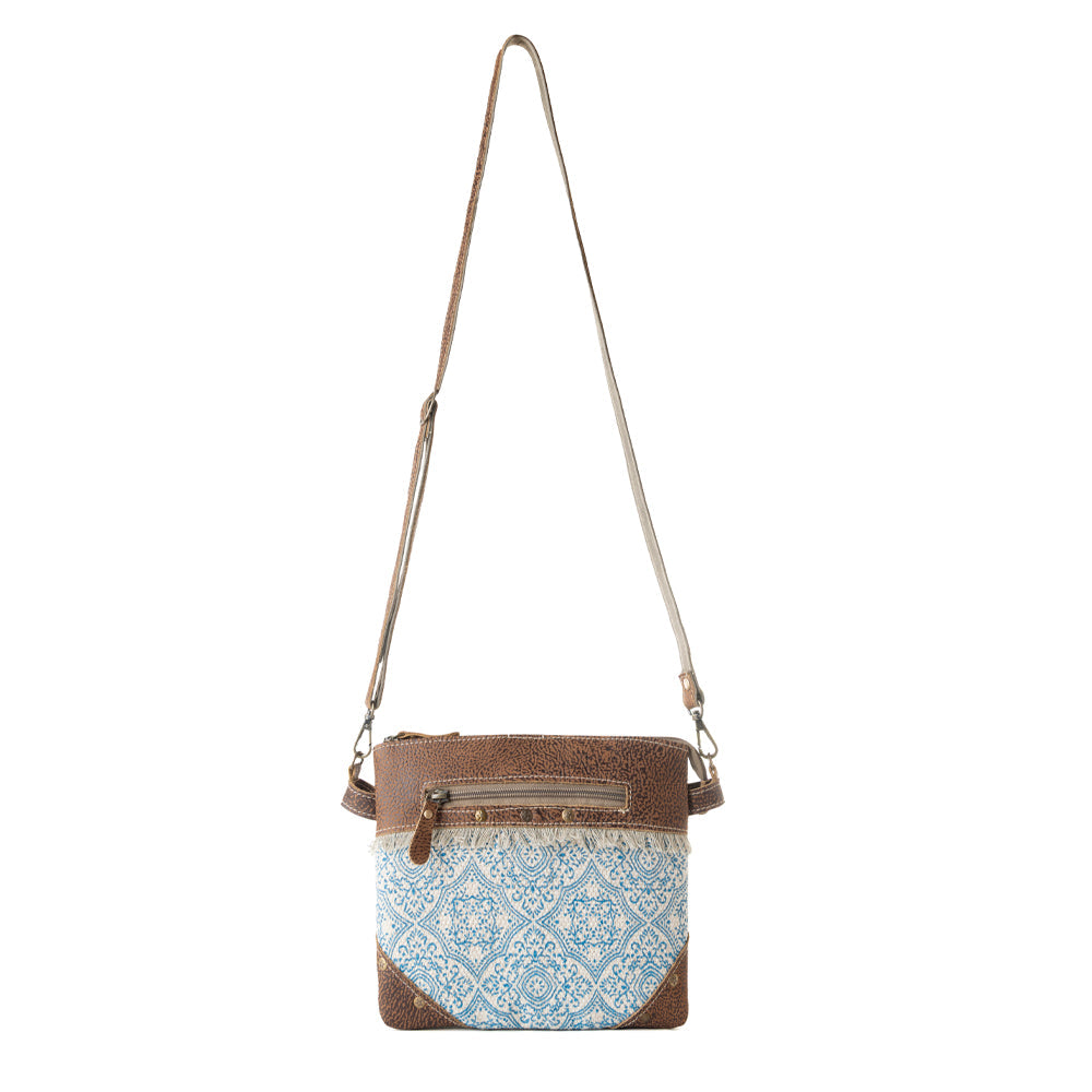 Sac bandoulière vintage Myra Inkwild pour femme, bleu avec franges