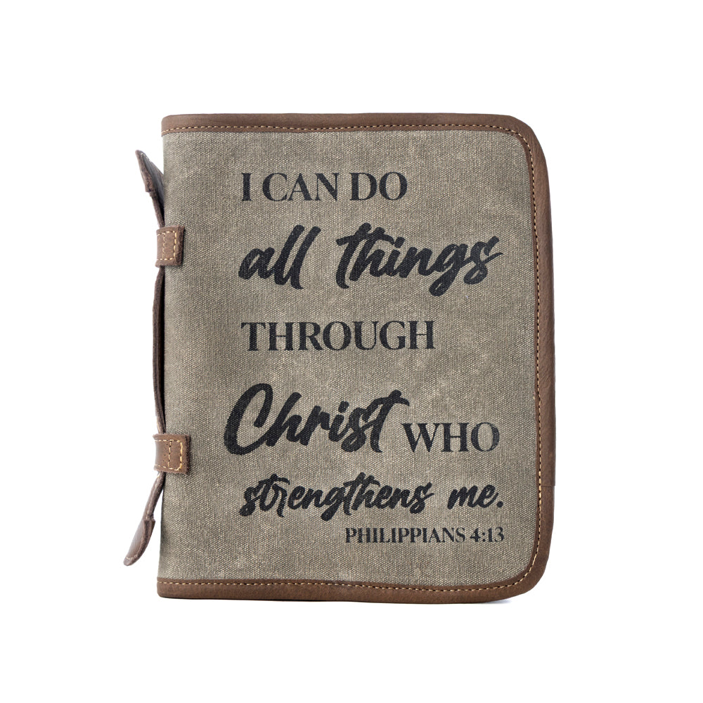 Couverture de Bible Myra Graceword Western en olive avec fermeture à rabat et détails en cuir