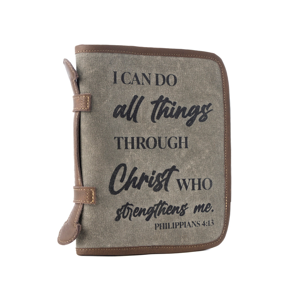 Couverture de Bible Myra Graceword Western en olive avec fermeture à rabat et détails en cuir