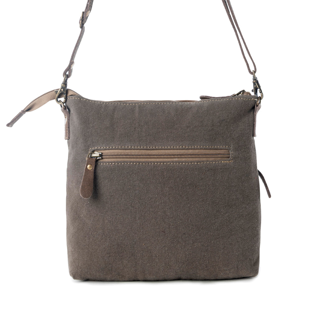 Sac à bandoulière vintage Myra Wildprint Trail pour femme, coloris olive avec détails en mosaïque.