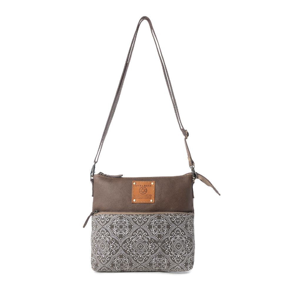 Sac à bandoulière vintage Myra Wildprint Trail pour femme, coloris olive avec détails en mosaïque.