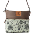 Sac bandoulière Myra Wildprint Trail en toile recyclée pour femme, couleur sauge avec détails floraux