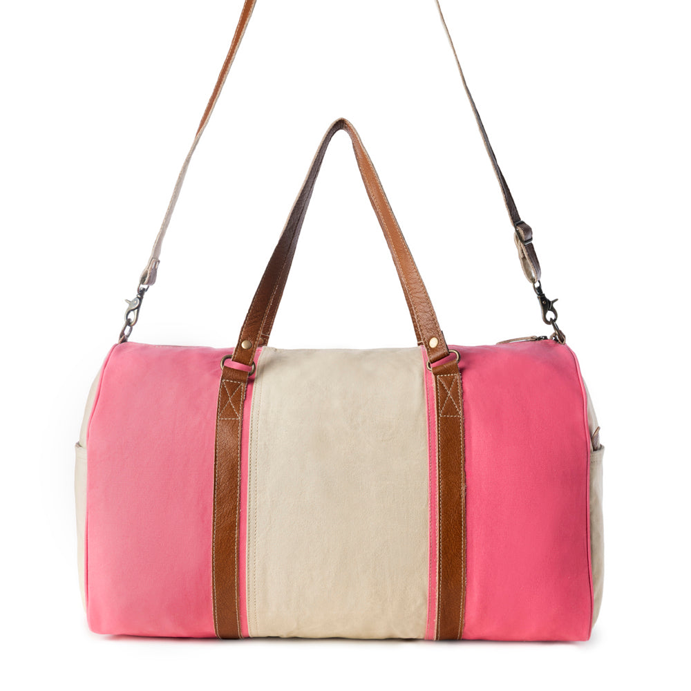 Sac de voyage vintage Myra Wandermark pour homme rose avec détails en cuir