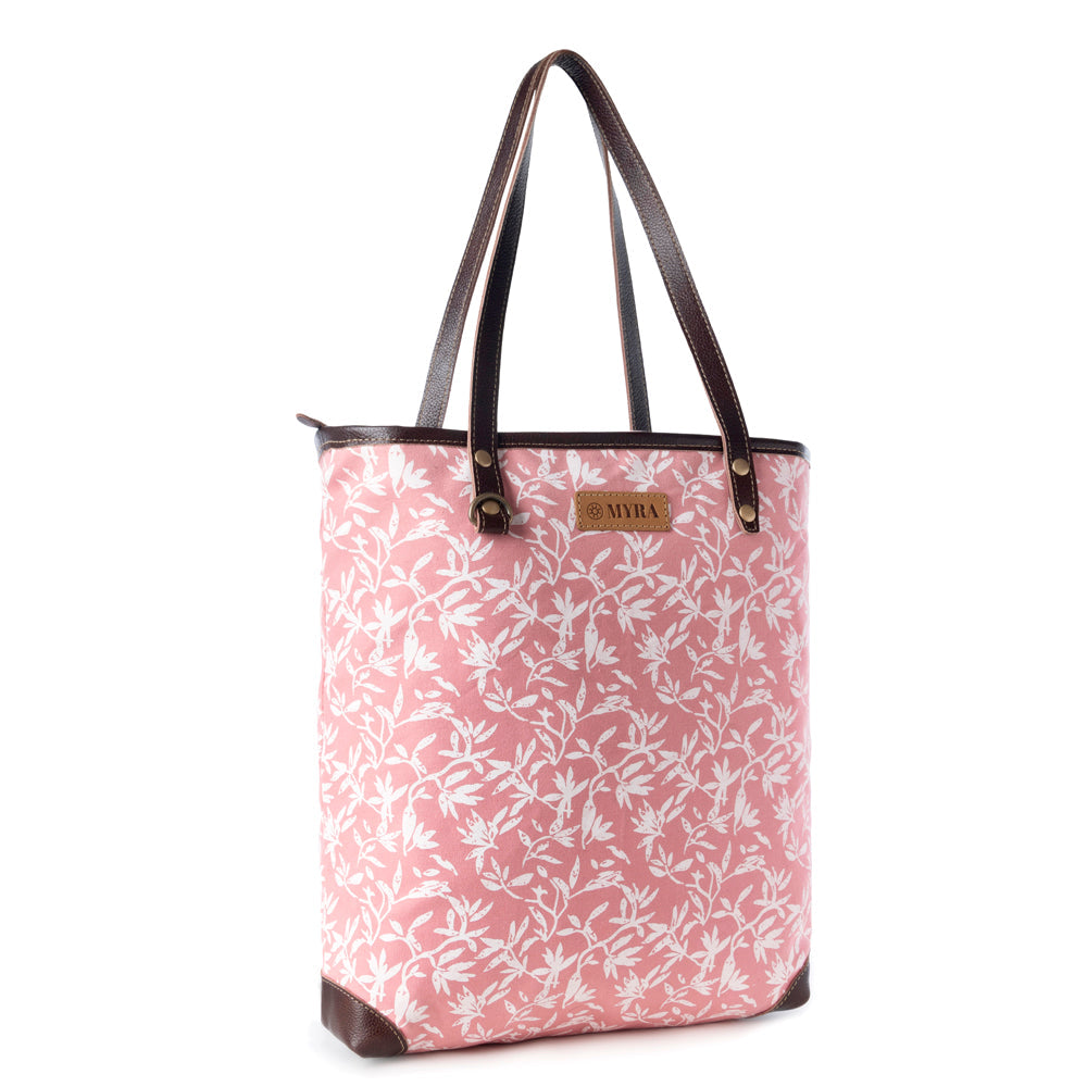Sac fourre-tout vintage Myra Rose Vine pour femme en rose avec détails en cuir