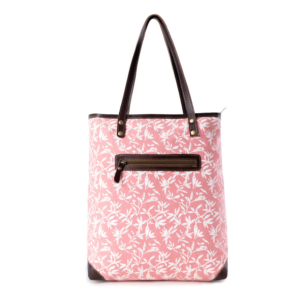 Sac fourre-tout vintage Myra Rose Vine pour femme en rose avec détails en cuir
