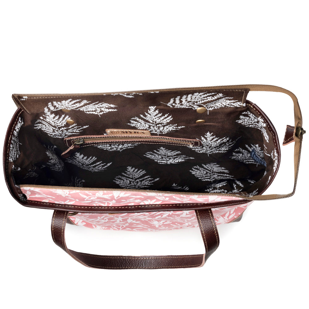 Sac fourre-tout vintage Myra Rose Vine pour femme en rose avec détails en cuir