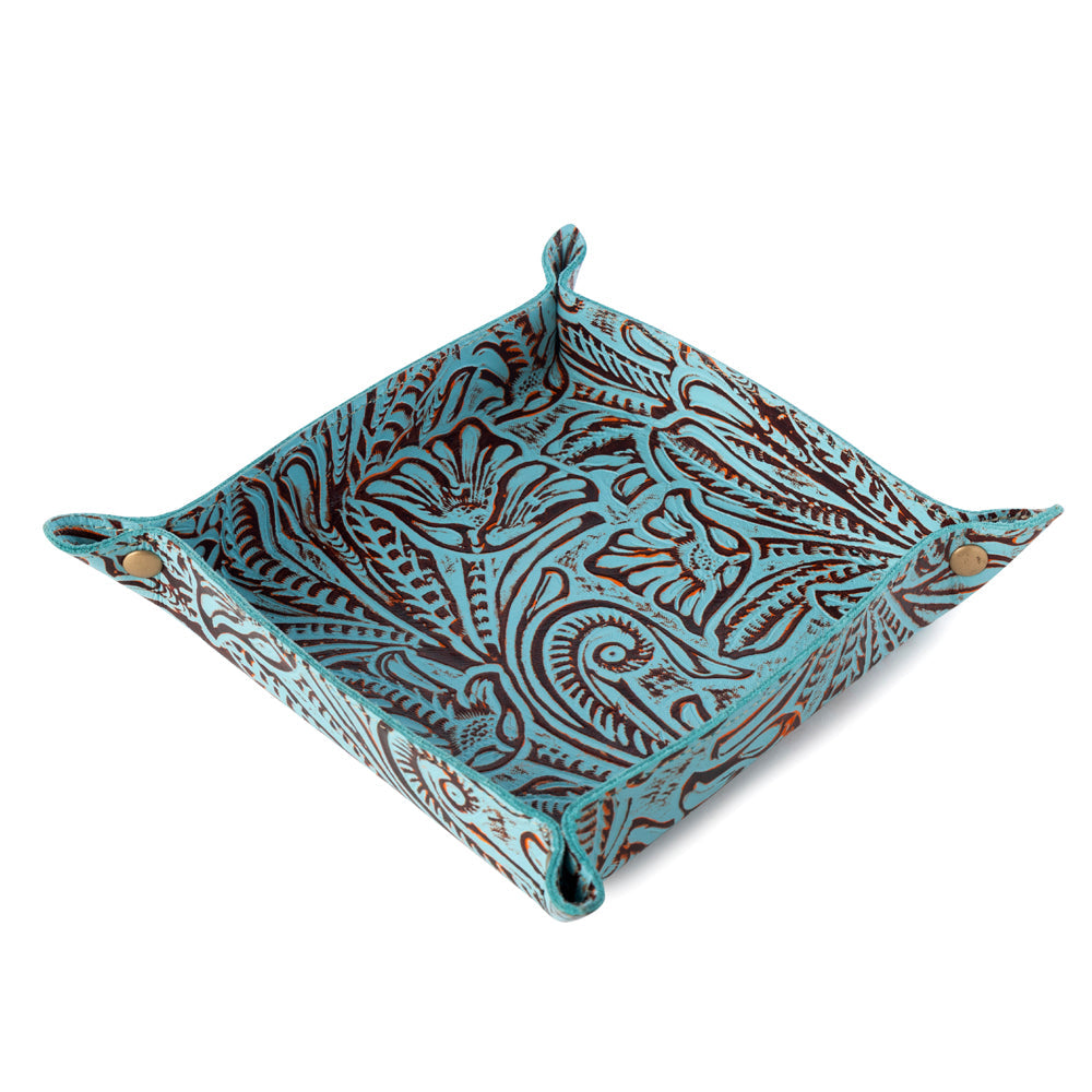 Plateau en cuir Myra Copperwind, couleur aqua