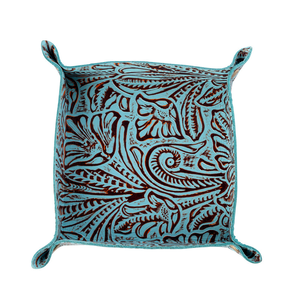 Plateau en cuir Myra Copperwind, couleur aqua