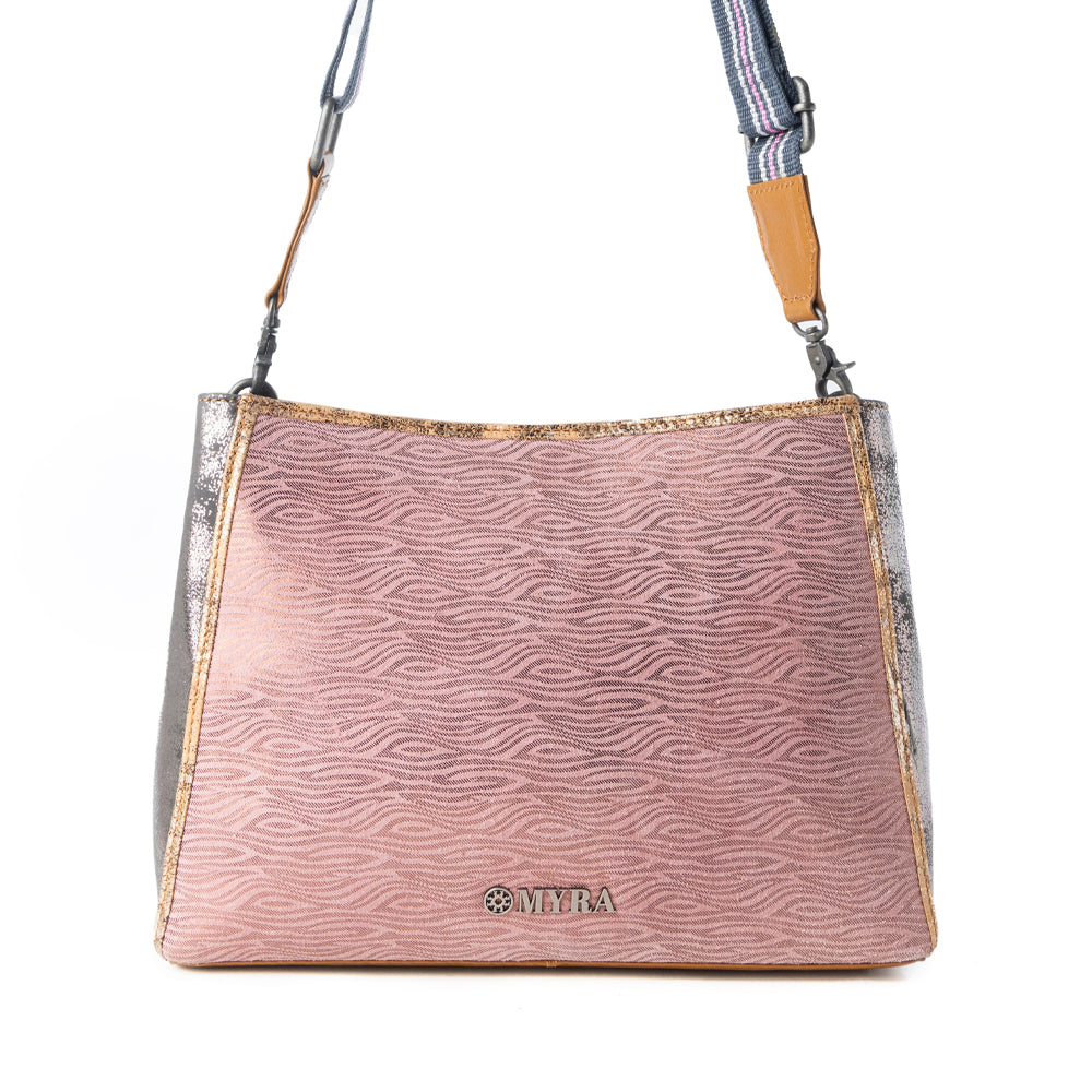 Sac en cuir Myra Rosemist pour femme en rose avec détails texturés et bandoulière