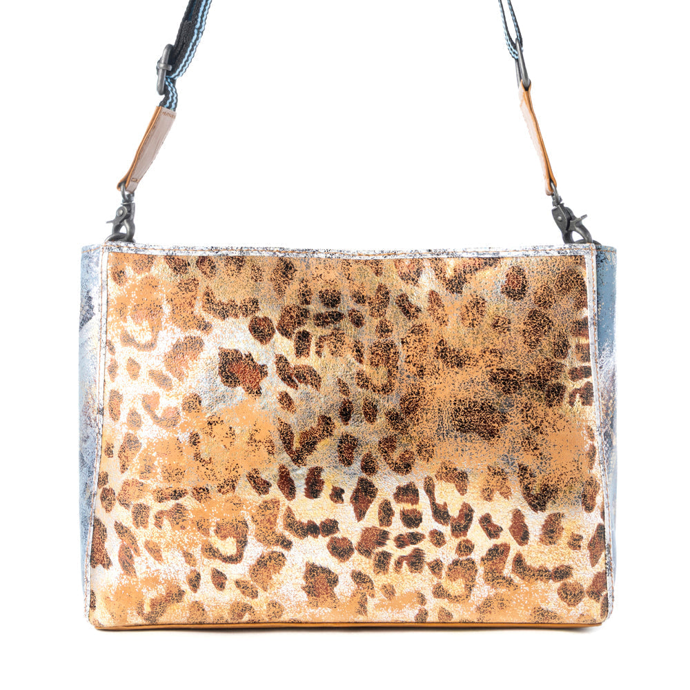 Sac en cuir Myra Safari Glow pour femme, marron avec détails métalliques et bandoulière