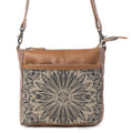 Sac bandoulière en cuir Myra Dizzy Circle pour femme Imprimé floral Sunburst, Bandoulière réglable, Compagnon rustique au quotidien