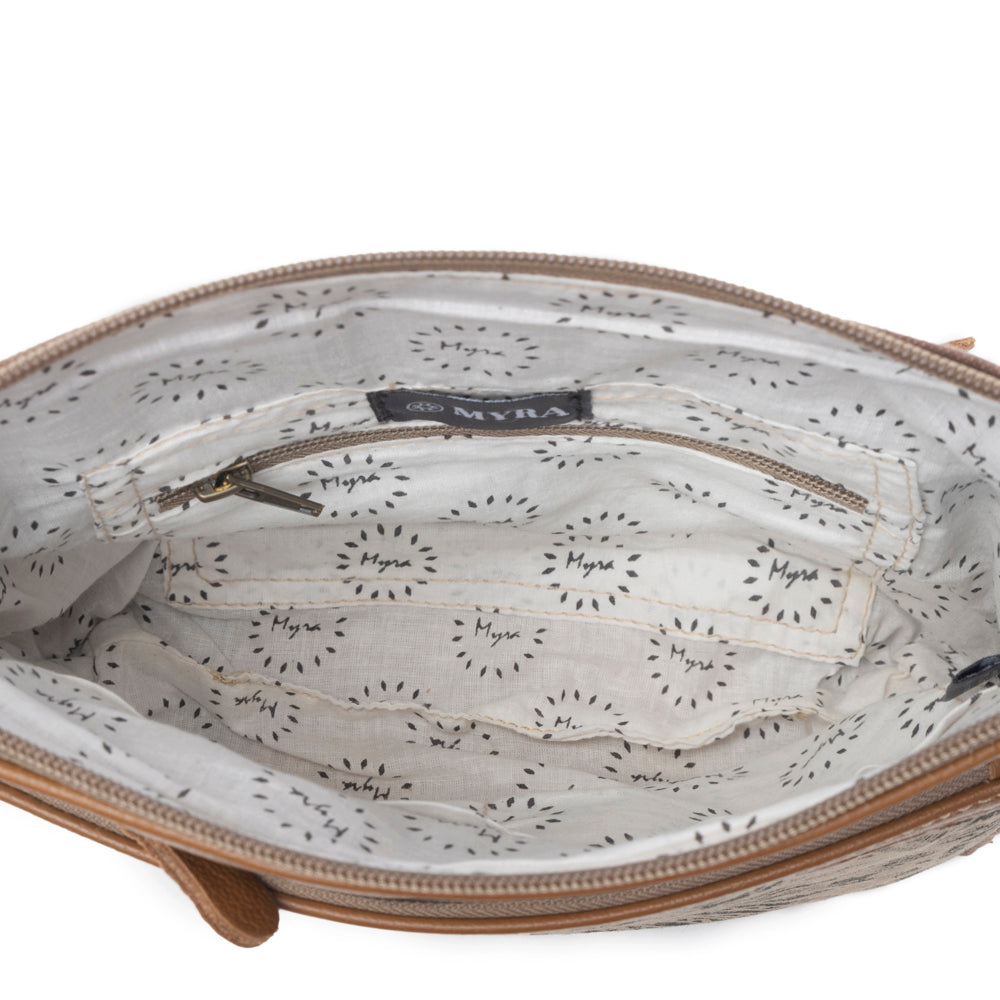 Sac bandoulière en cuir Myra Dizzy Circle pour femme Imprimé floral Sunburst, Bandoulière réglable, Compagnon rustique au quotidien