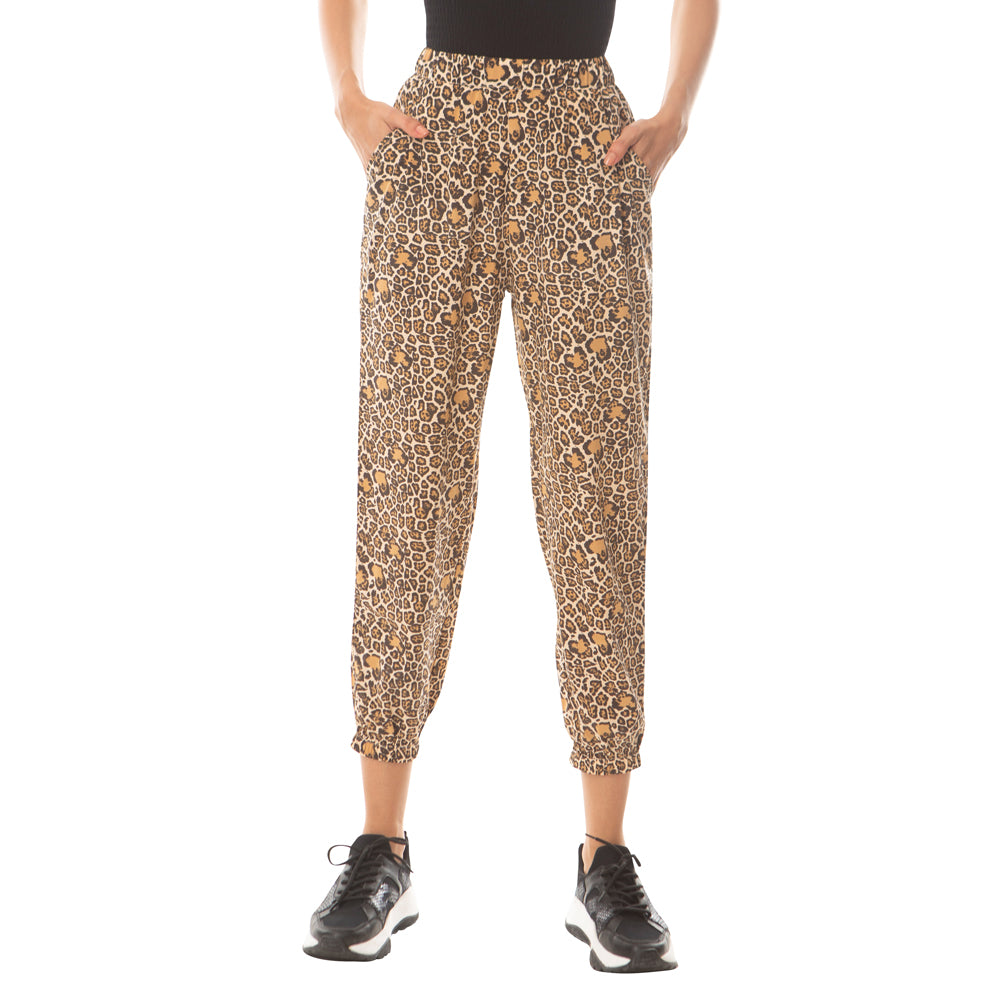Joggers Doux Imprimé Léopard Strass