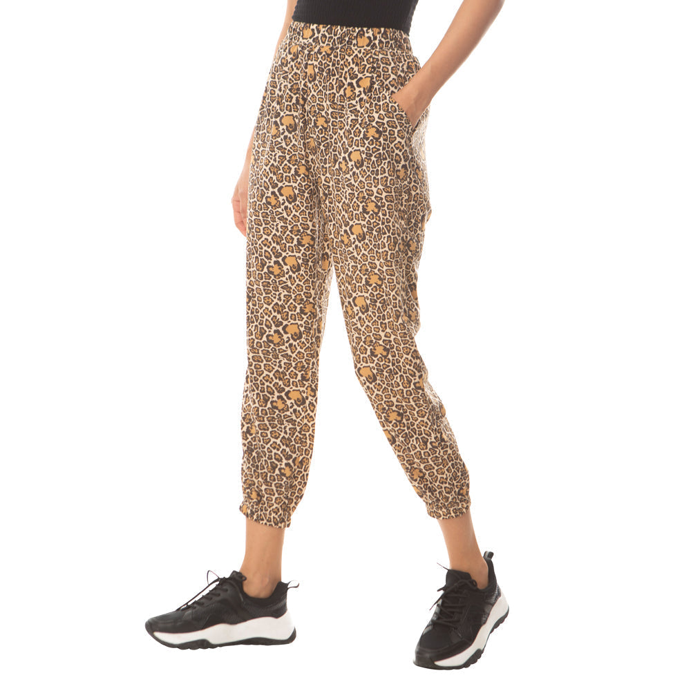 Joggers Doux Imprimé Léopard Strass