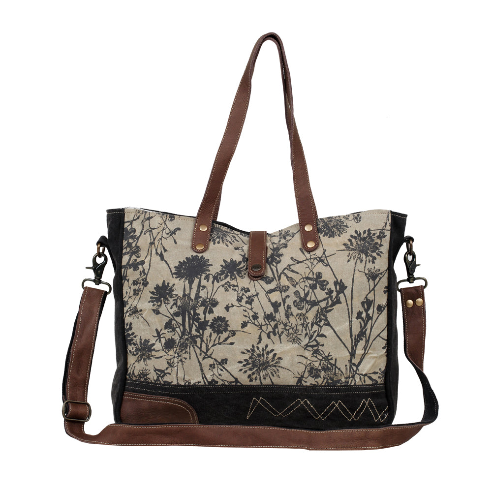 Sac bandoulière en toile et cuir Myra Mystique - Sacoche florale à double sangle avec imprimé vintage et bandoulière réglable