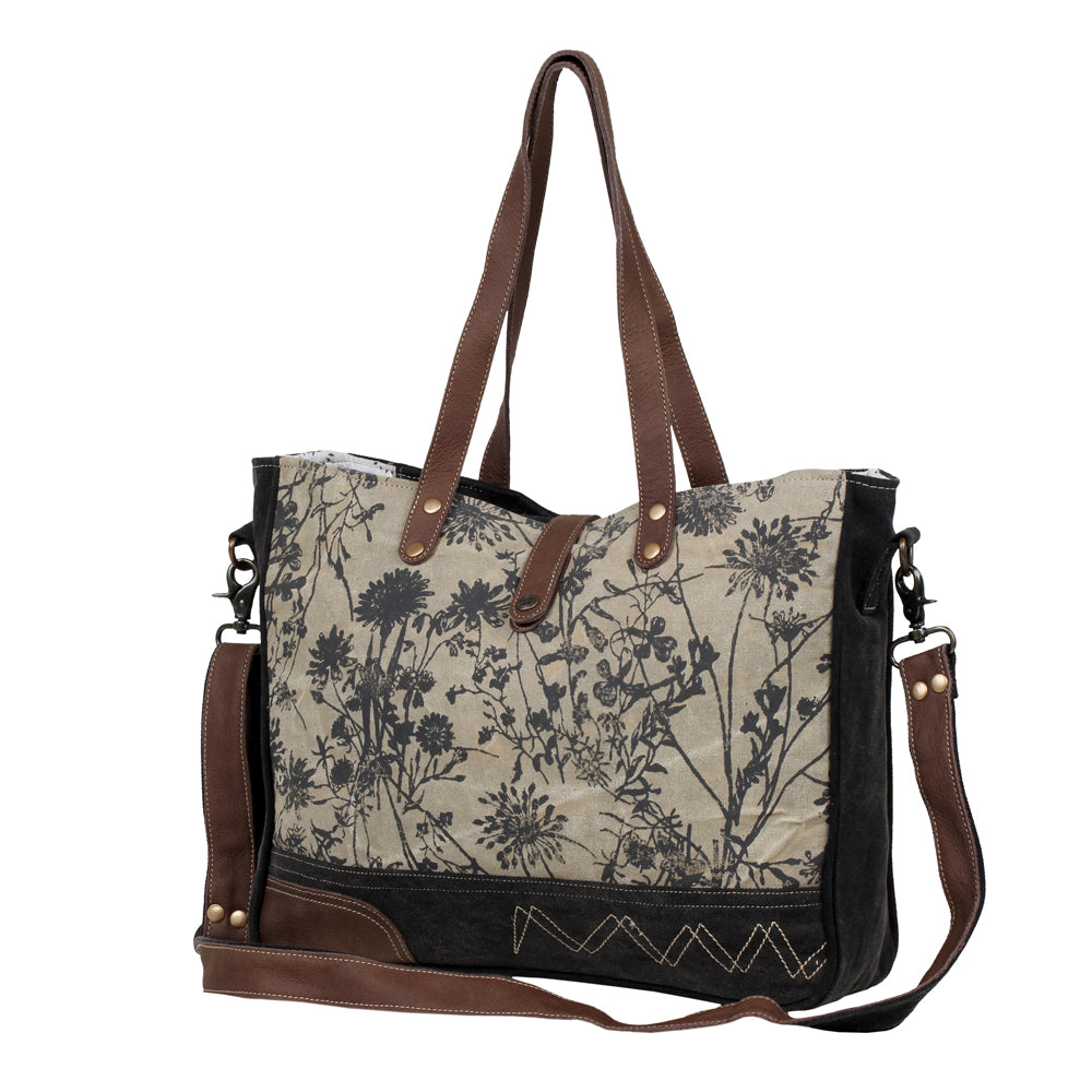 Sac bandoulière en toile et cuir Myra Mystique - Sacoche florale à double sangle avec imprimé vintage et bandoulière réglable