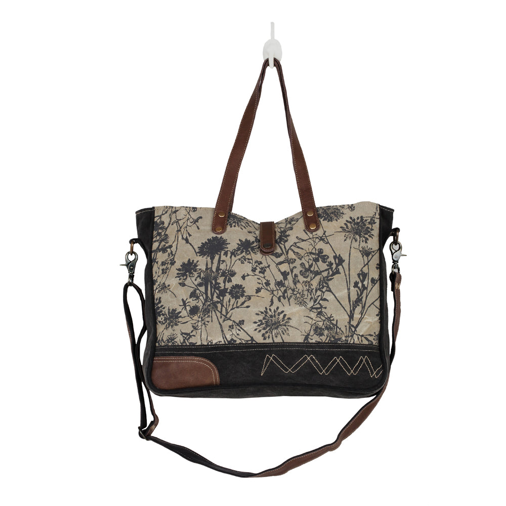 Sac bandoulière en toile et cuir Myra Mystique - Sacoche florale à double sangle avec imprimé vintage et bandoulière réglable