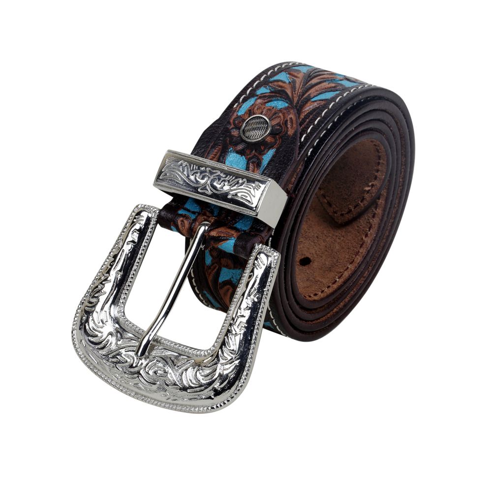 Ceinture en cuir turquoise ciselé pour femme