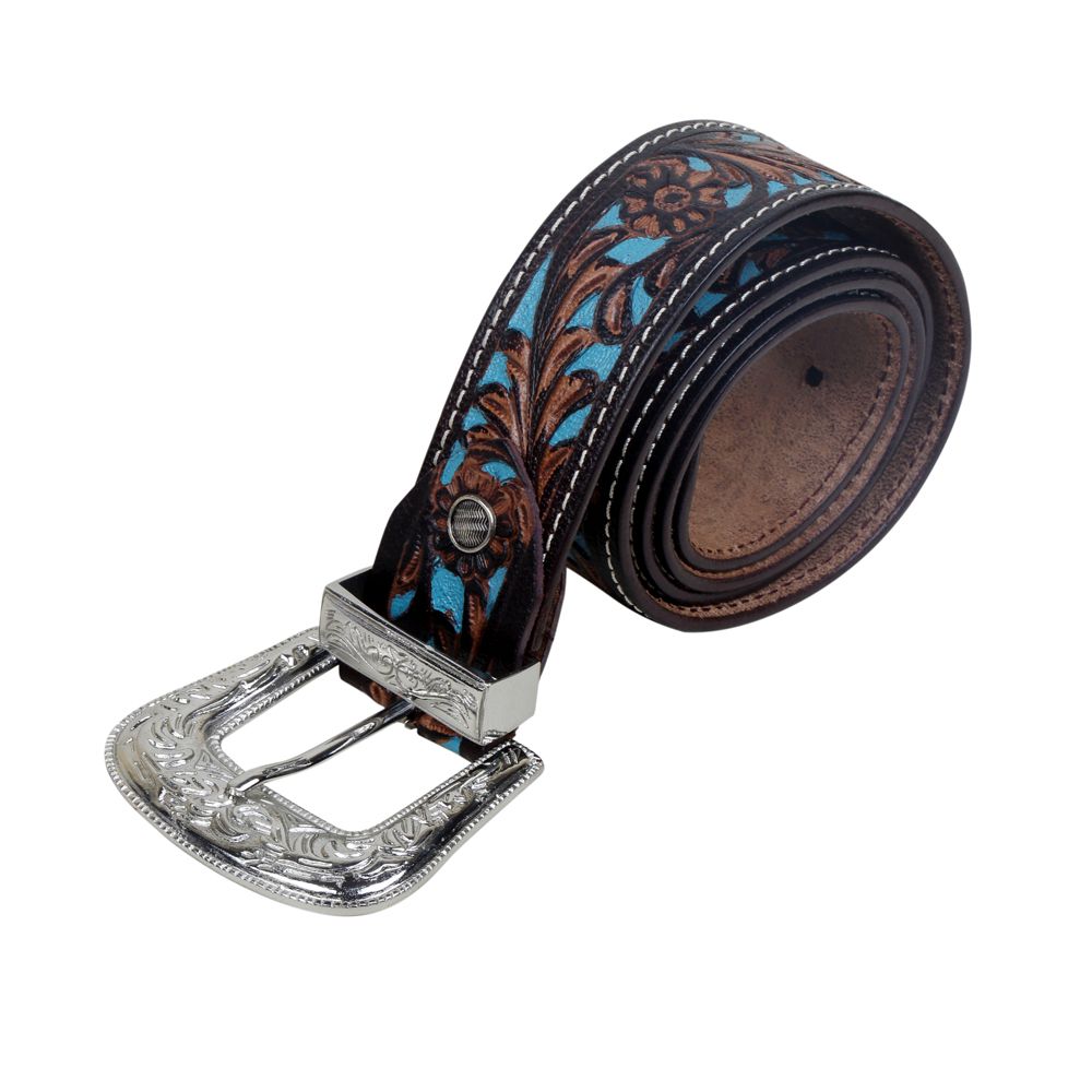Ceinture en cuir turquoise ciselé pour femme