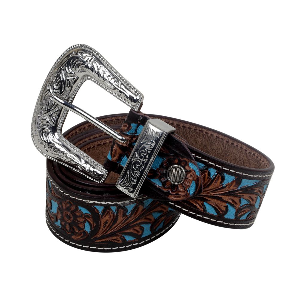 Ceinture en cuir turquoise ciselé pour femme