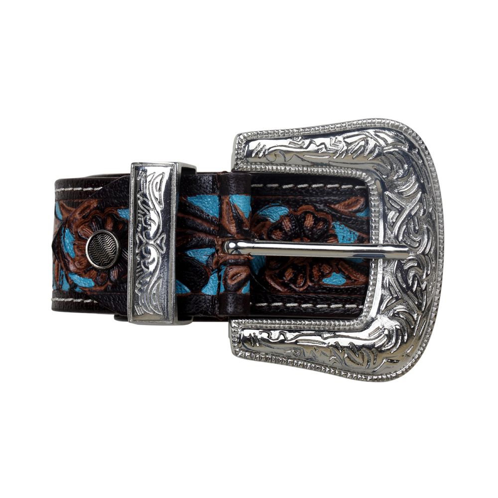 Ceinture en cuir turquoise ciselé pour femme