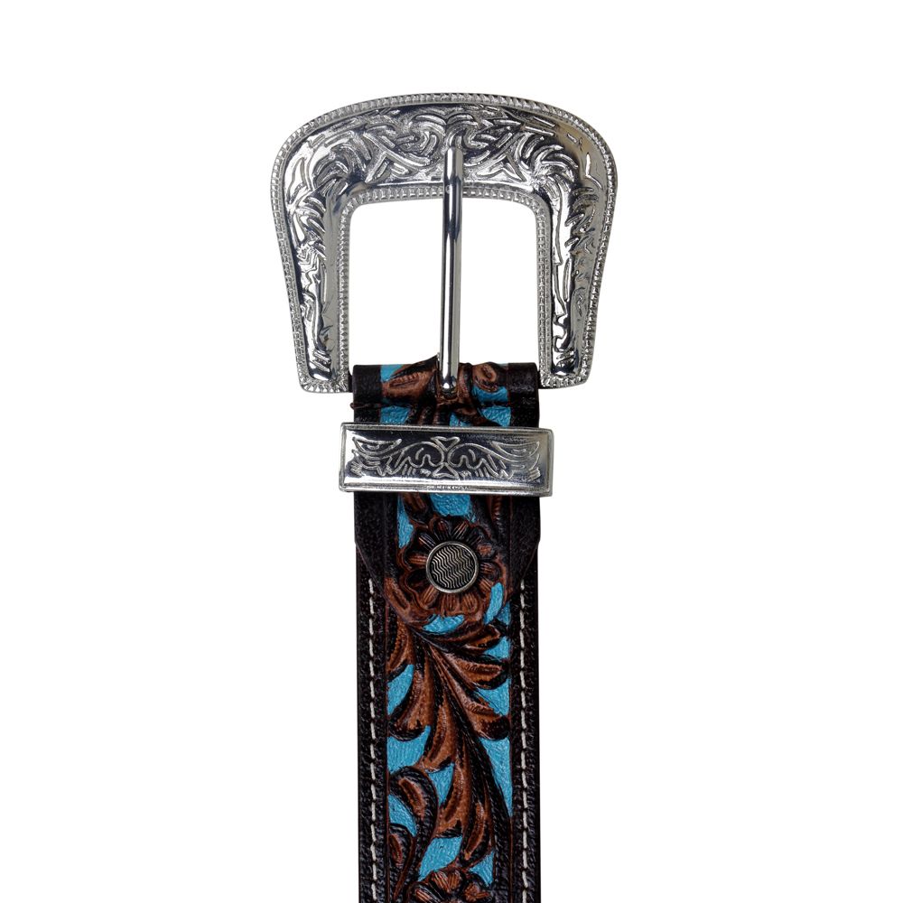 Ceinture en cuir turquoise ciselé pour femme