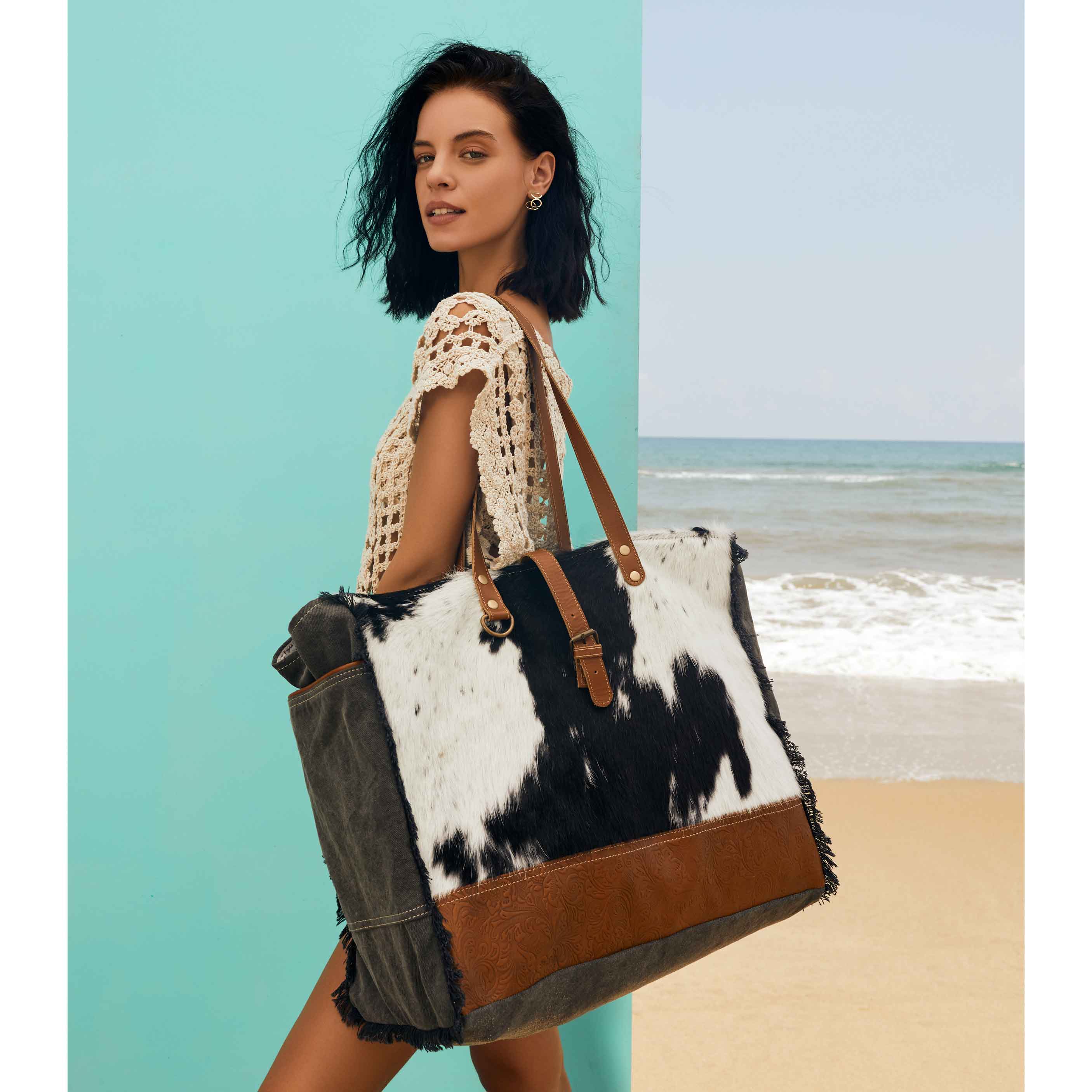 Sac Matty Affair en toile et en poils de vache