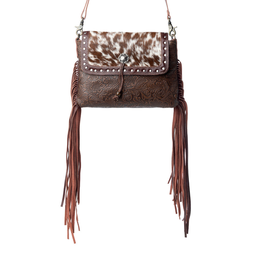 Sac en cuir et poils de veau motifs floraux