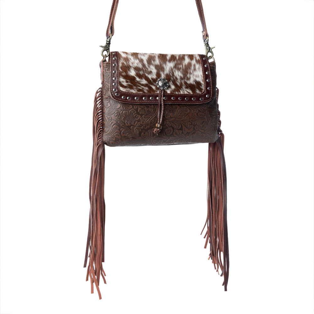 Sac en cuir et poils de veau motifs floraux