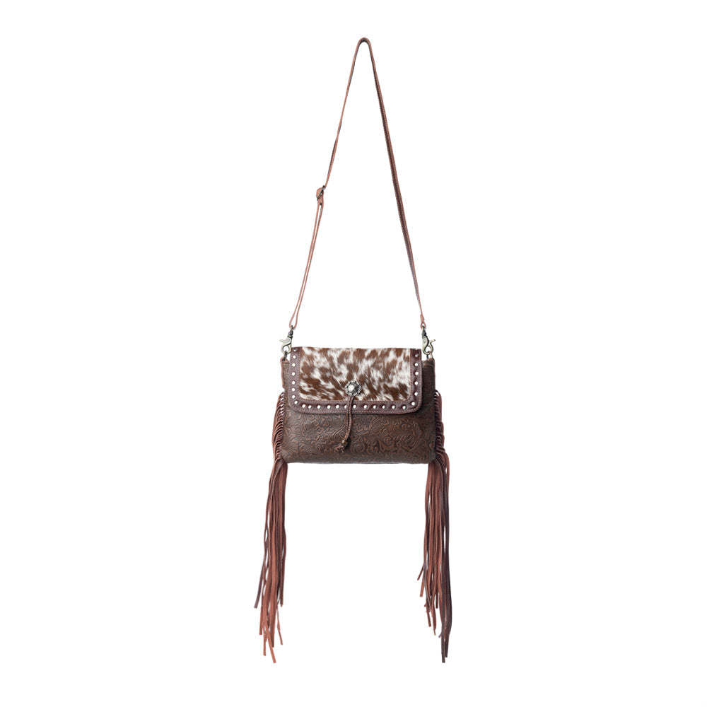 Sac en cuir et poils de veau motifs floraux