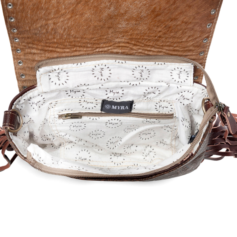 Sac en cuir et poils de veau motifs floraux