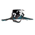Sac à main dissimulé Myra Cobal Blue en cuir véritable avec panneau turquoise gaufré et détails à franges