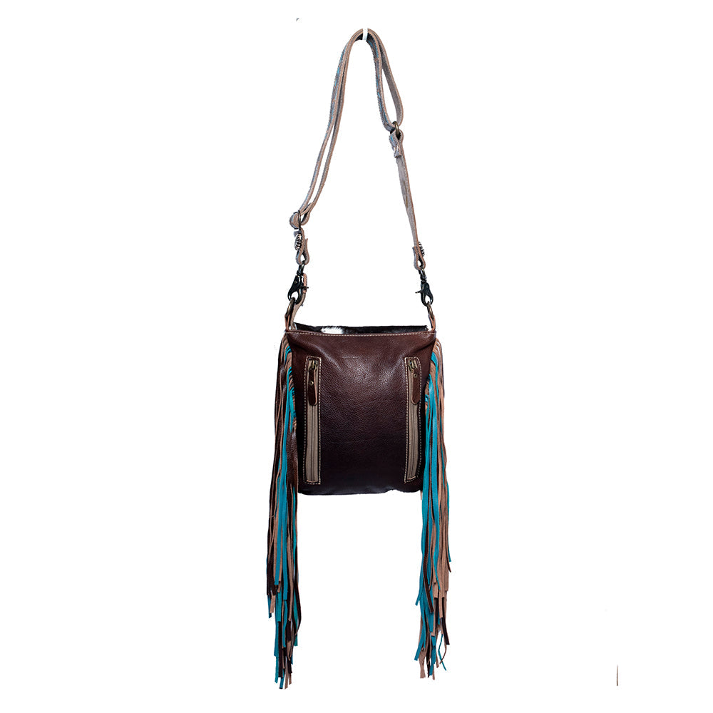 Sac à main dissimulé Myra Cobal Blue en cuir véritable avec panneau turquoise gaufré et détails à franges