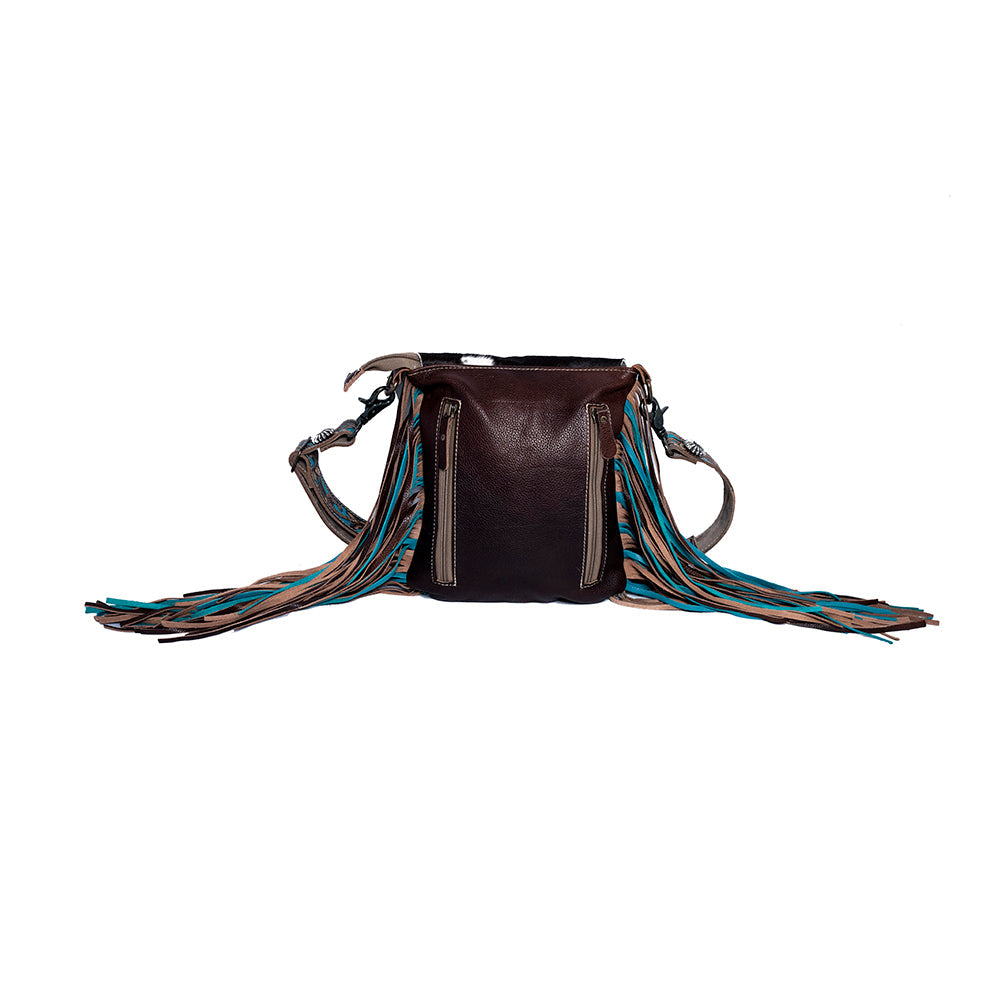 Sac à main dissimulé Myra Cobal Blue en cuir véritable avec panneau turquoise gaufré et détails à franges