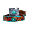 Ceinture en cuir pour femme, gravée à la main, motif Forêt tropicale