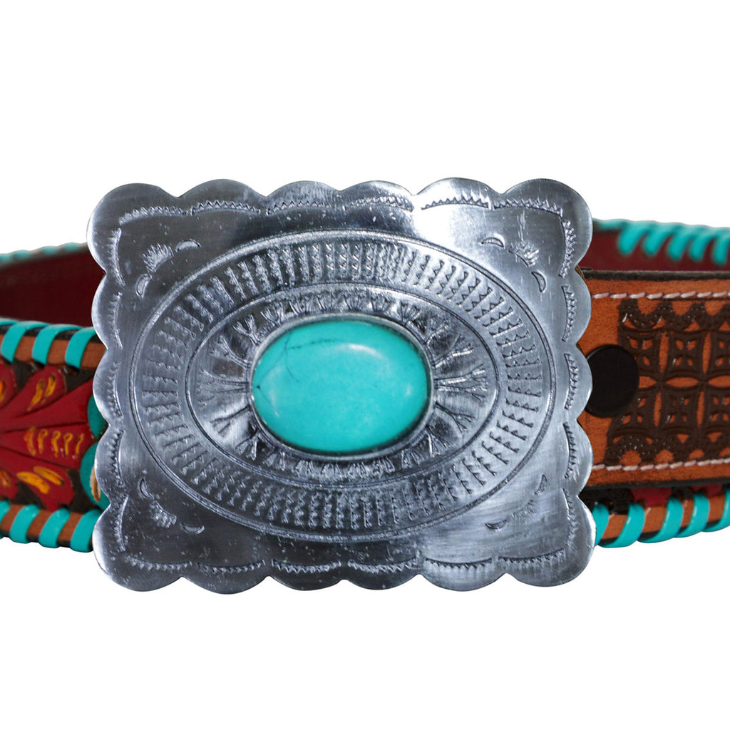 Ceinture en cuir pour femme, gravée à la main, motif Forêt tropicale