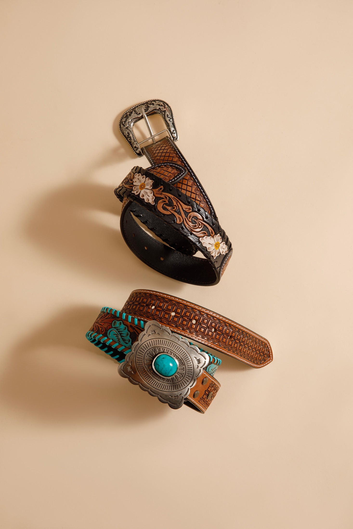 Ceinture en cuir pour femme, gravée à la main, motif Forêt tropicale