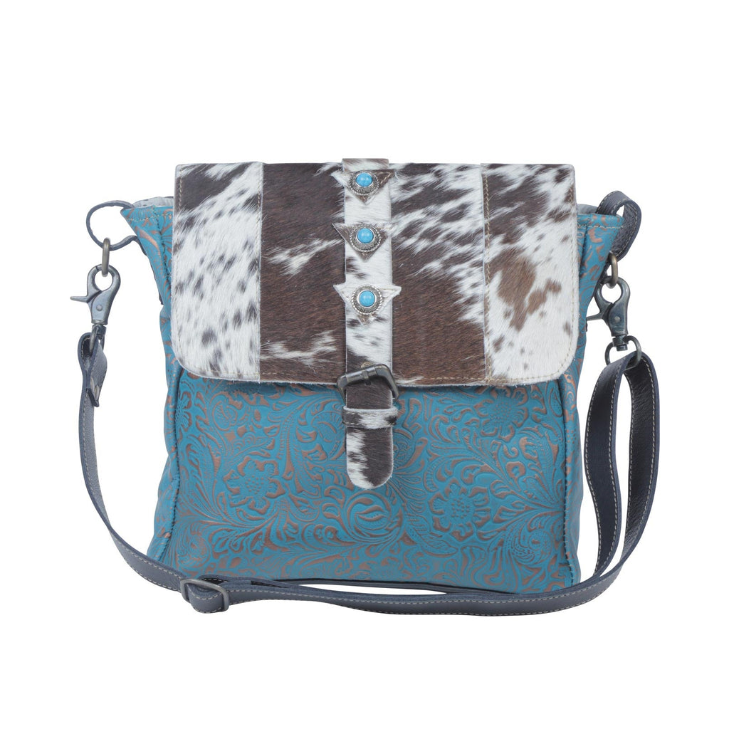 Sac en cuir et poils de vachette « Rose Bleue »