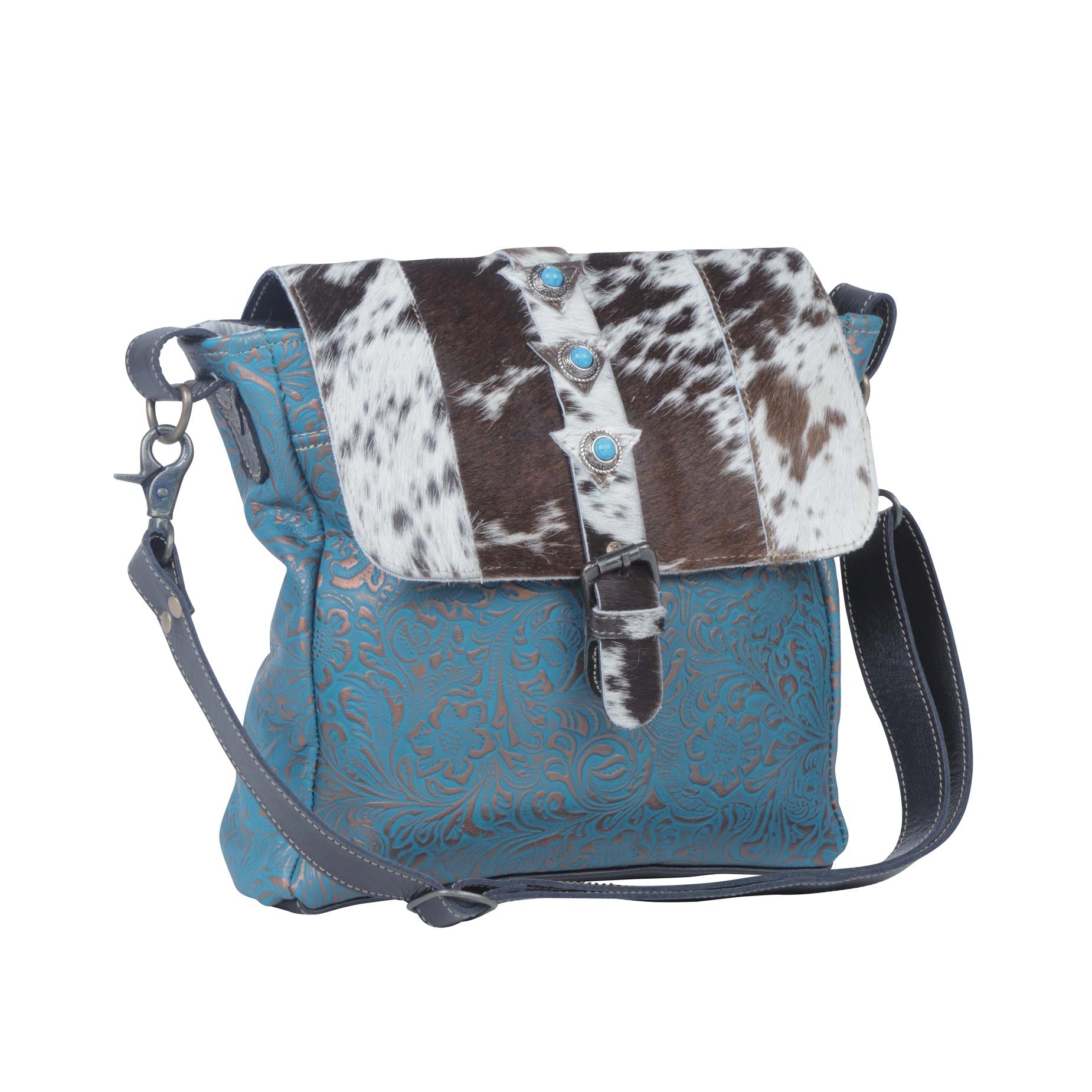 Sac en cuir et poils de vachette « Rose Bleue »