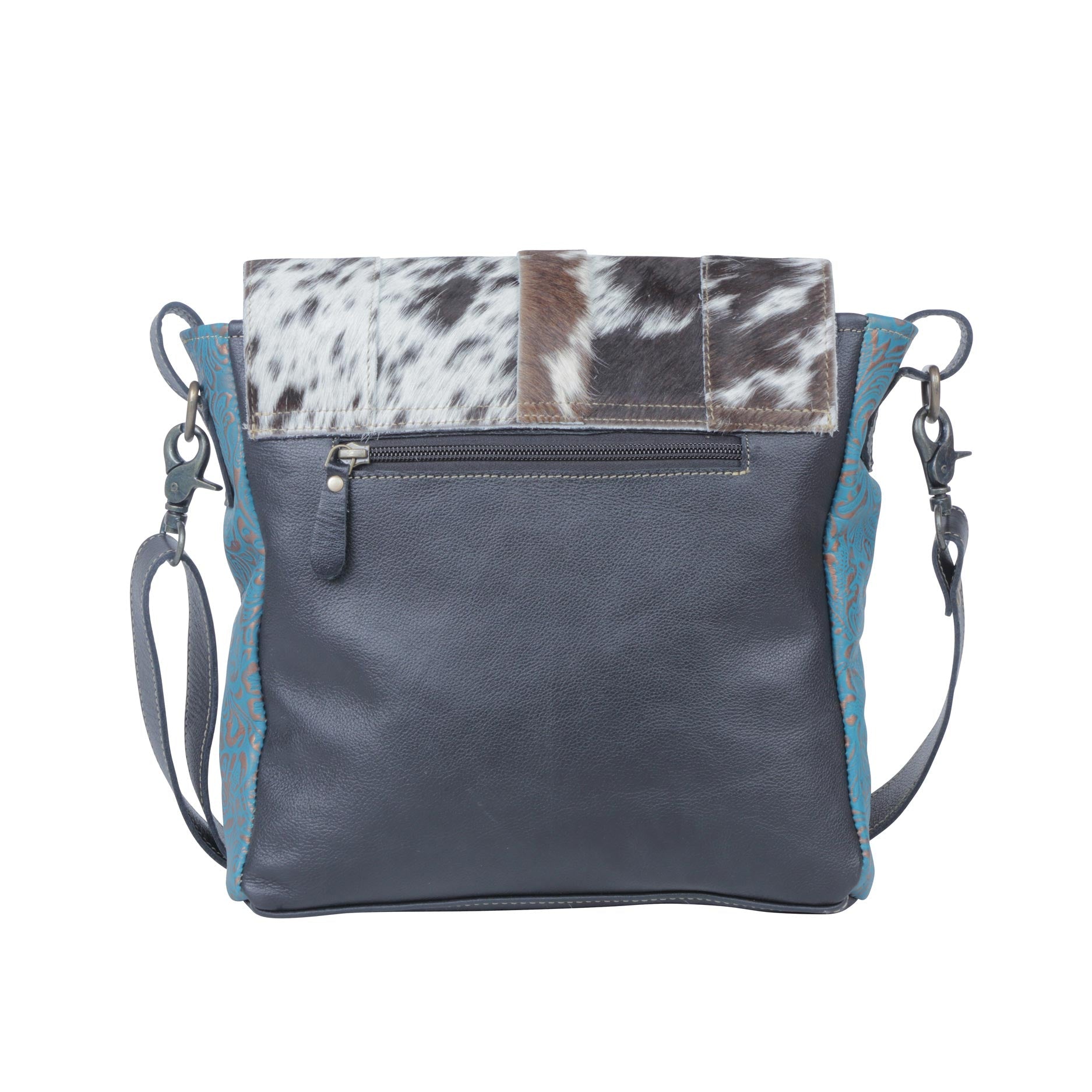 Sac en cuir et poils de vachette « Rose Bleue »