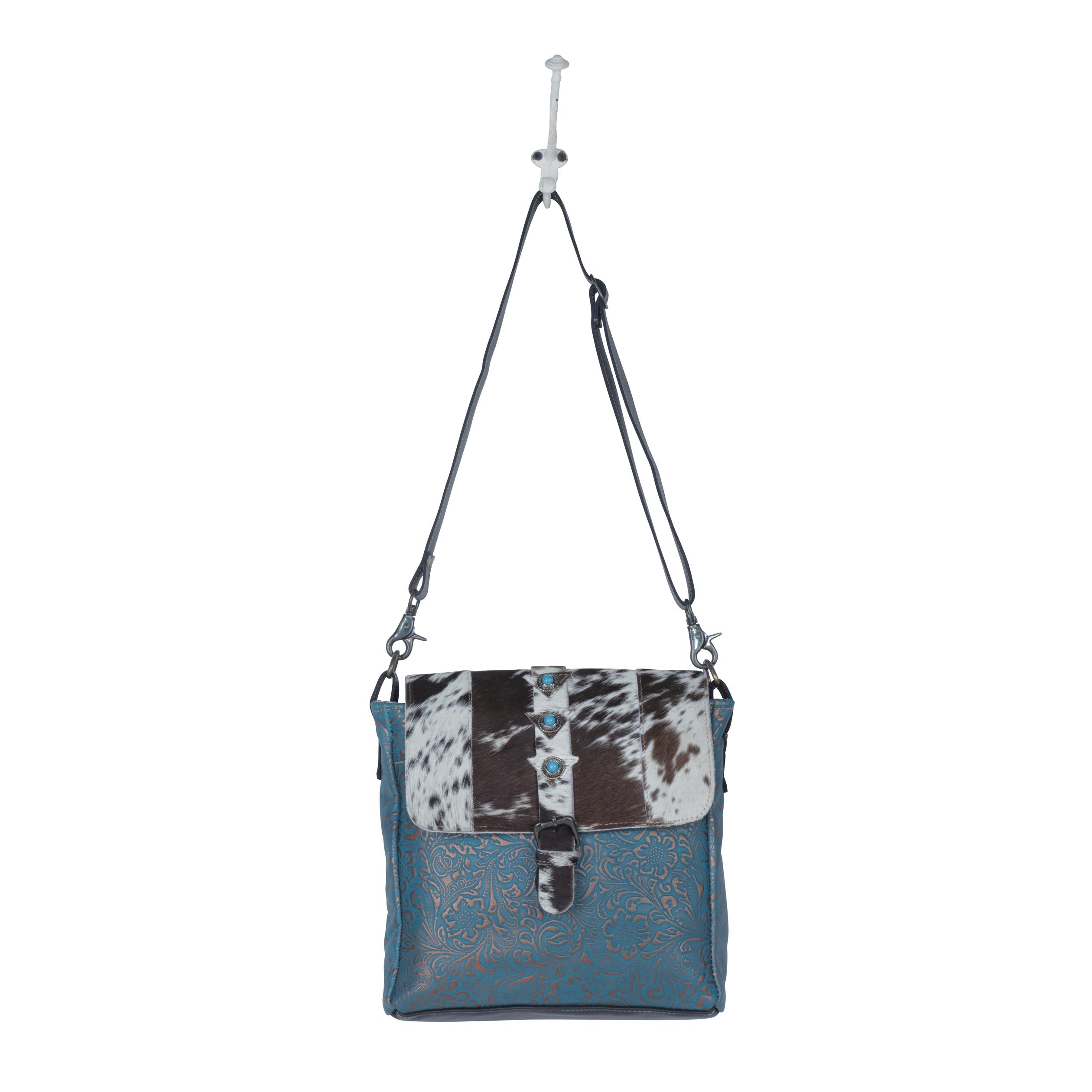 Sac en cuir et poils de vachette « Rose Bleue »