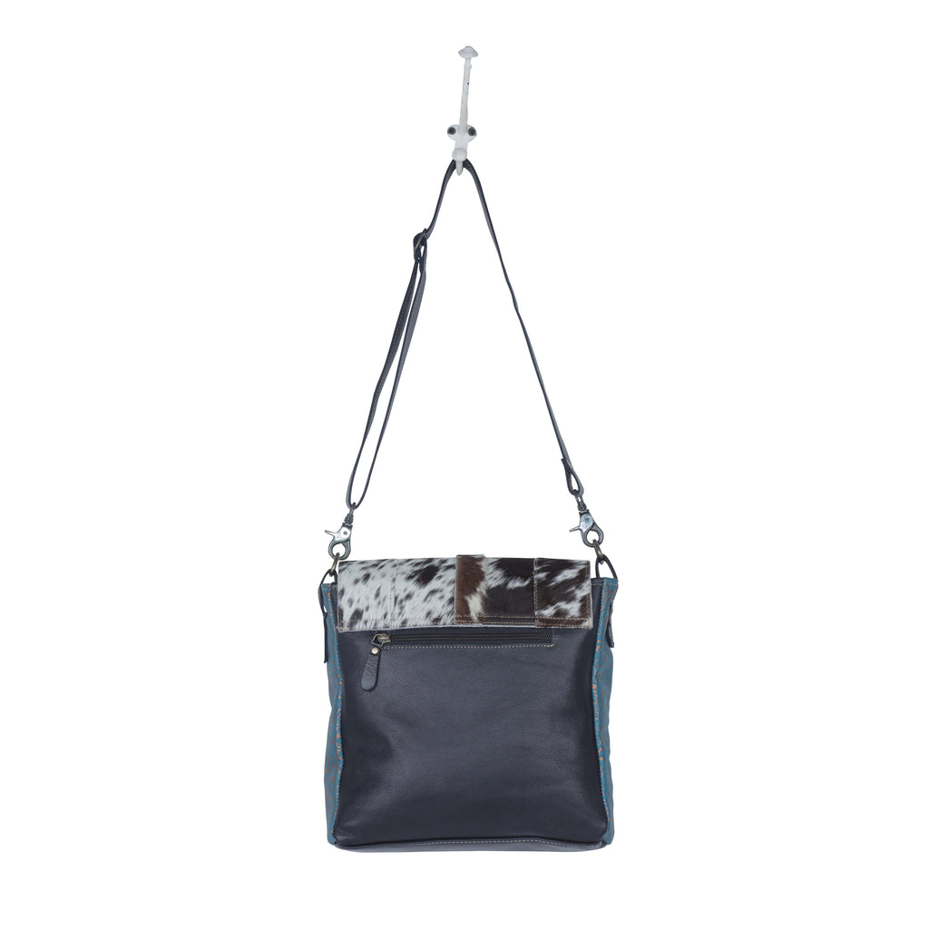 Sac en cuir et poils de vachette « Rose Bleue »