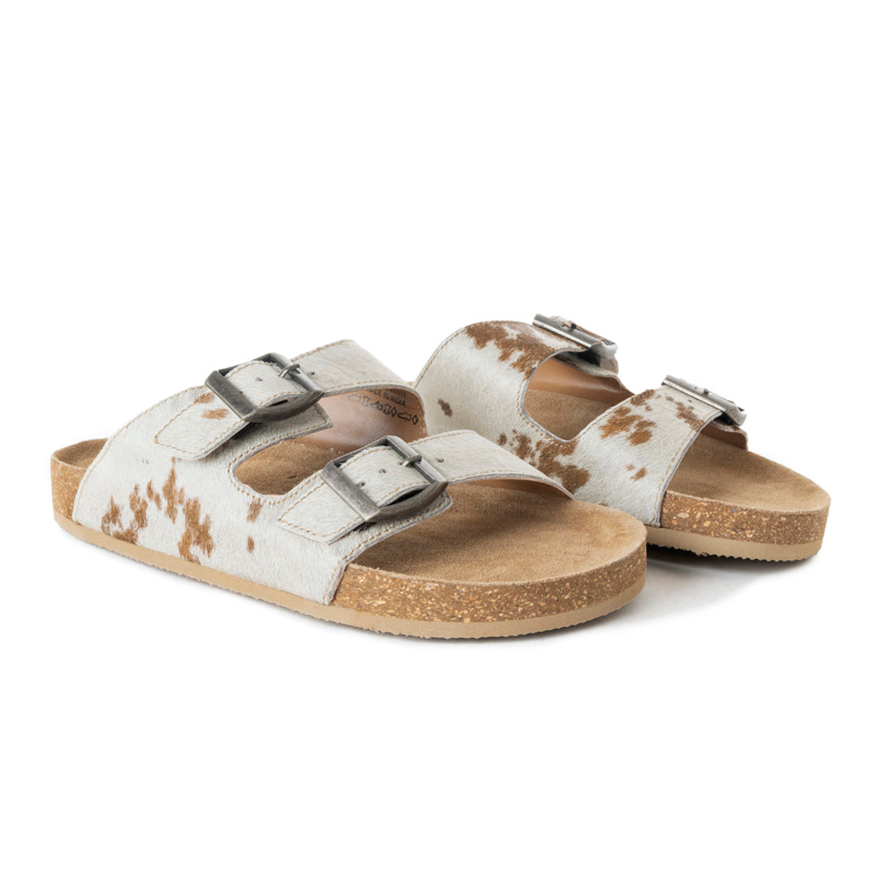 Mules en cuir Myra Restful Hairon pour femmes – Brides réglables, semelle intérieure en liège et double boucle élégante