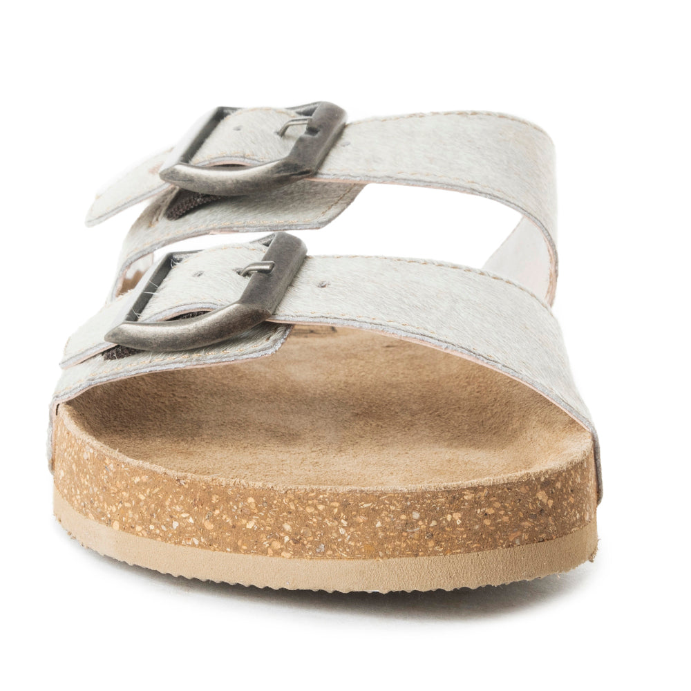 Mules en cuir Myra Restful Hairon pour femmes – Brides réglables, semelle intérieure en liège et double boucle élégante