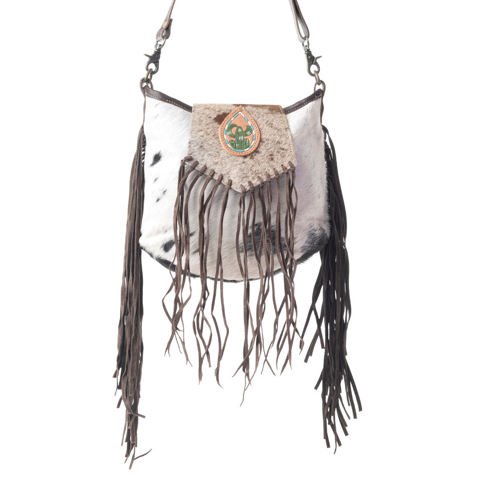Sac Russet Frangé en Cuir et Peau de Vache