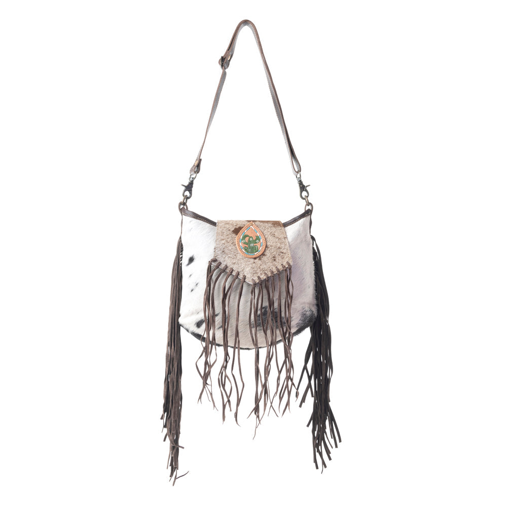 Sac Russet Frangé en Cuir et Peau de Vache