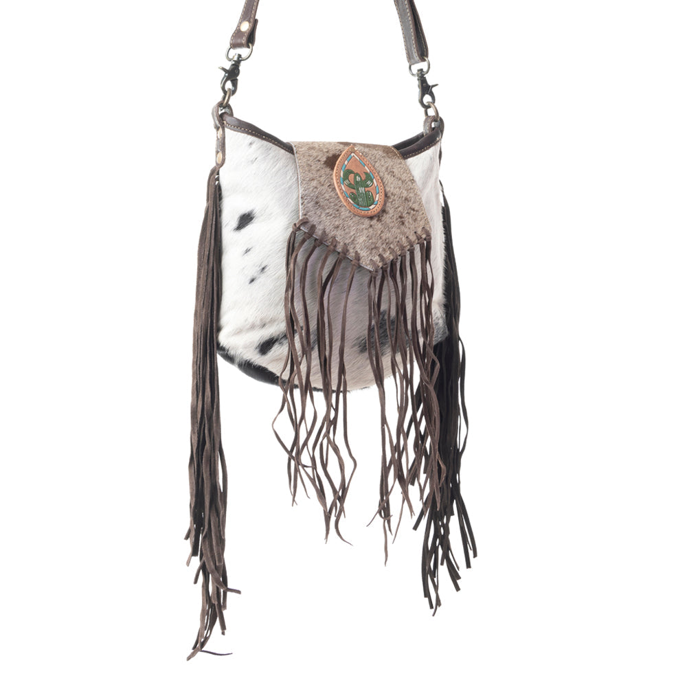 Sac Russet Frangé en Cuir et Peau de Vache