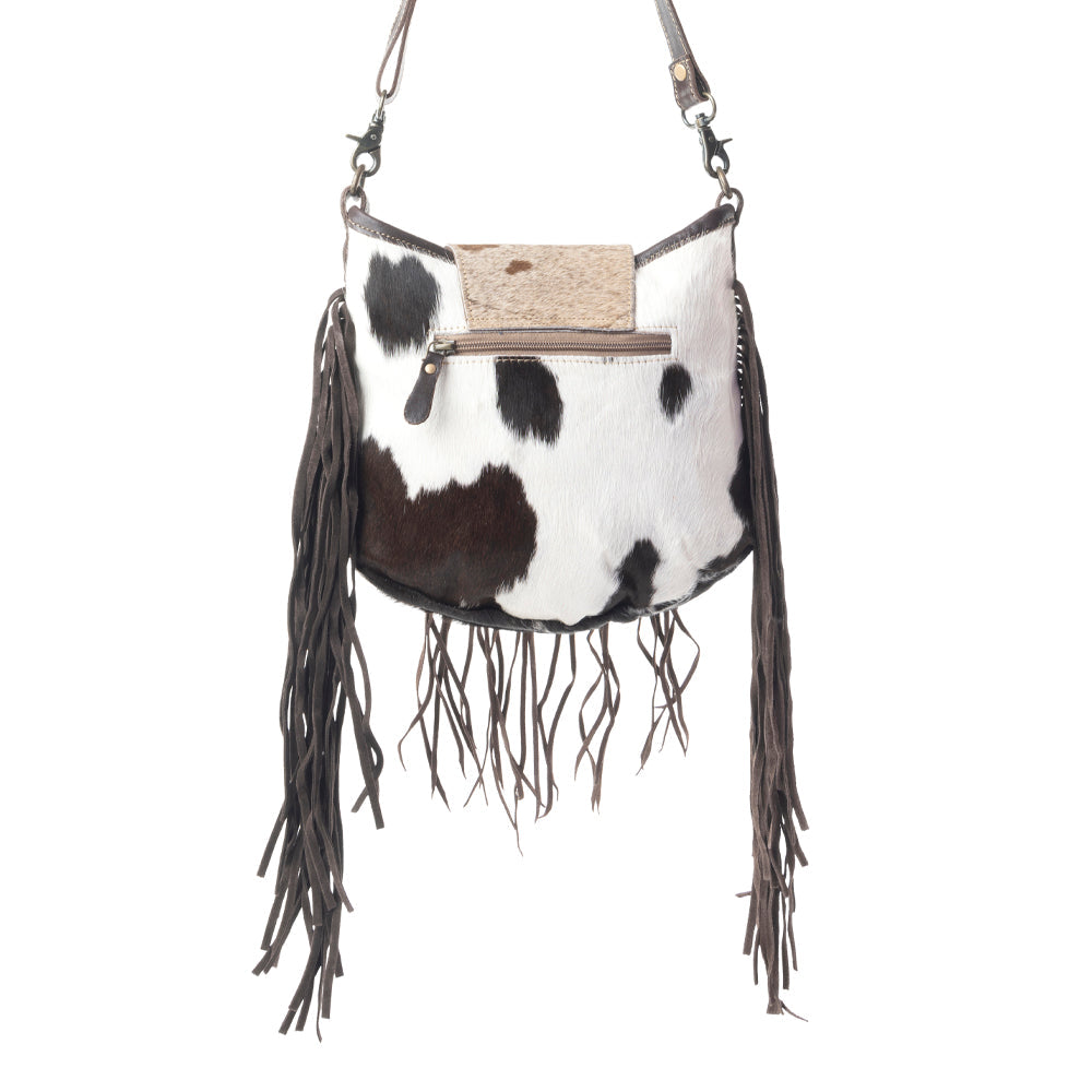 Sac Russet Frangé en Cuir et Peau de Vache