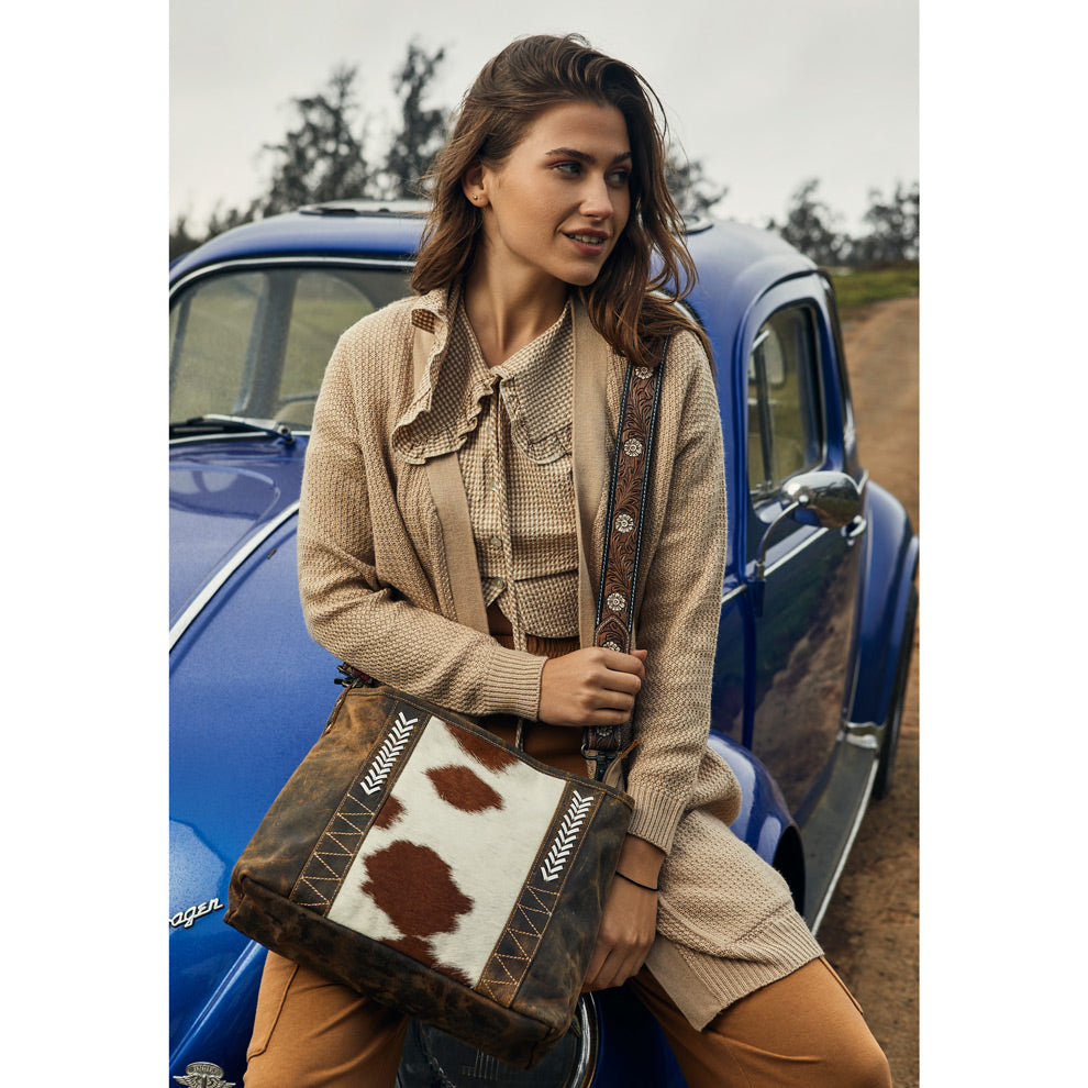 Sac Cornell en cuir et peau de vache rose